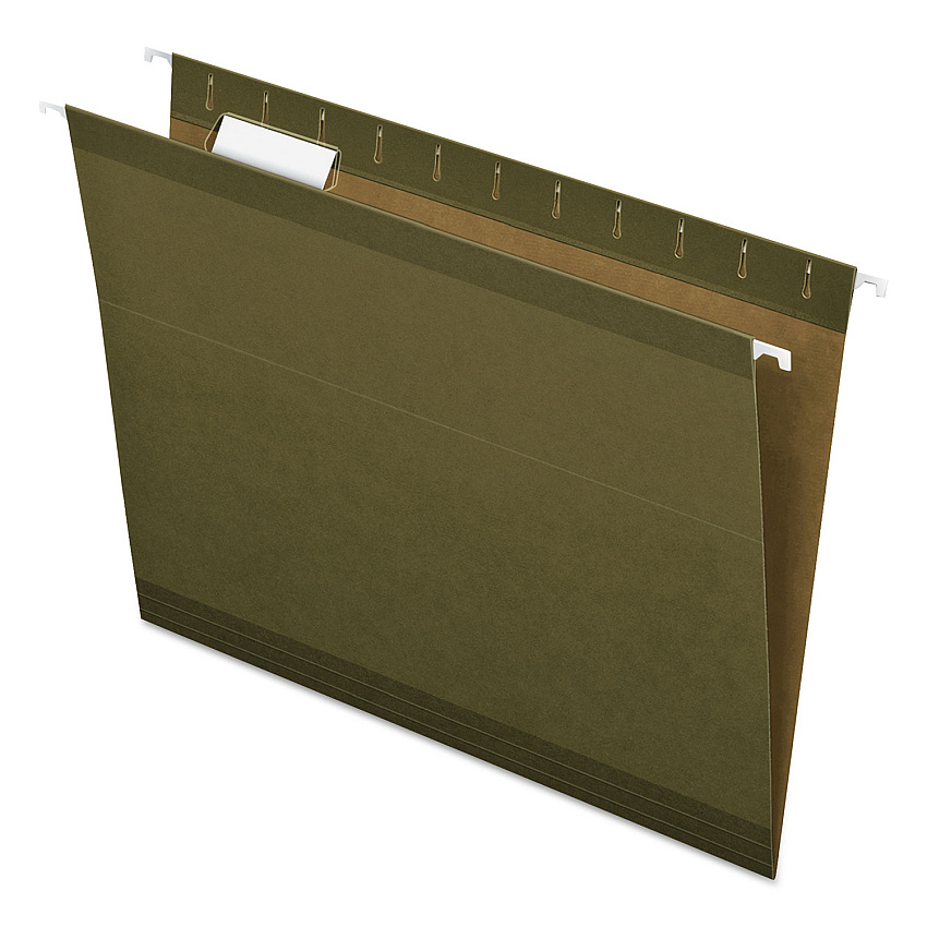 Pendaflex Reinforced Hanging File Folders with Printable Tab Inserts, Letter Size, 1/5-Cut Tabs, Standard Green, 25/Box (415215)
