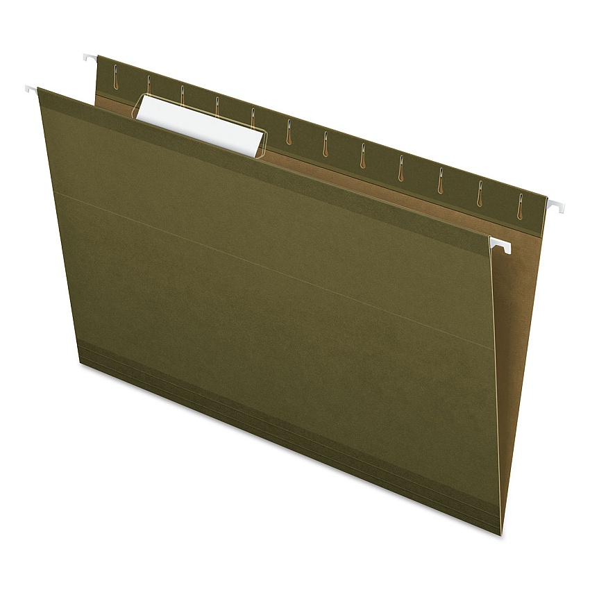 Pendaflex Reinforced Hanging File Folders with Printable Tab Inserts, Legal Size, 1/3-Cut Tabs, Standard Green, 25/Box (415313)