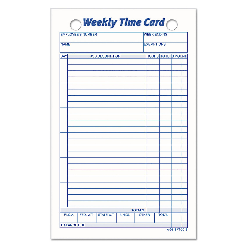 TOPS Weekly Employee Time Cards, One Side, 4.25 x 6.75, 100/Pack (3016)