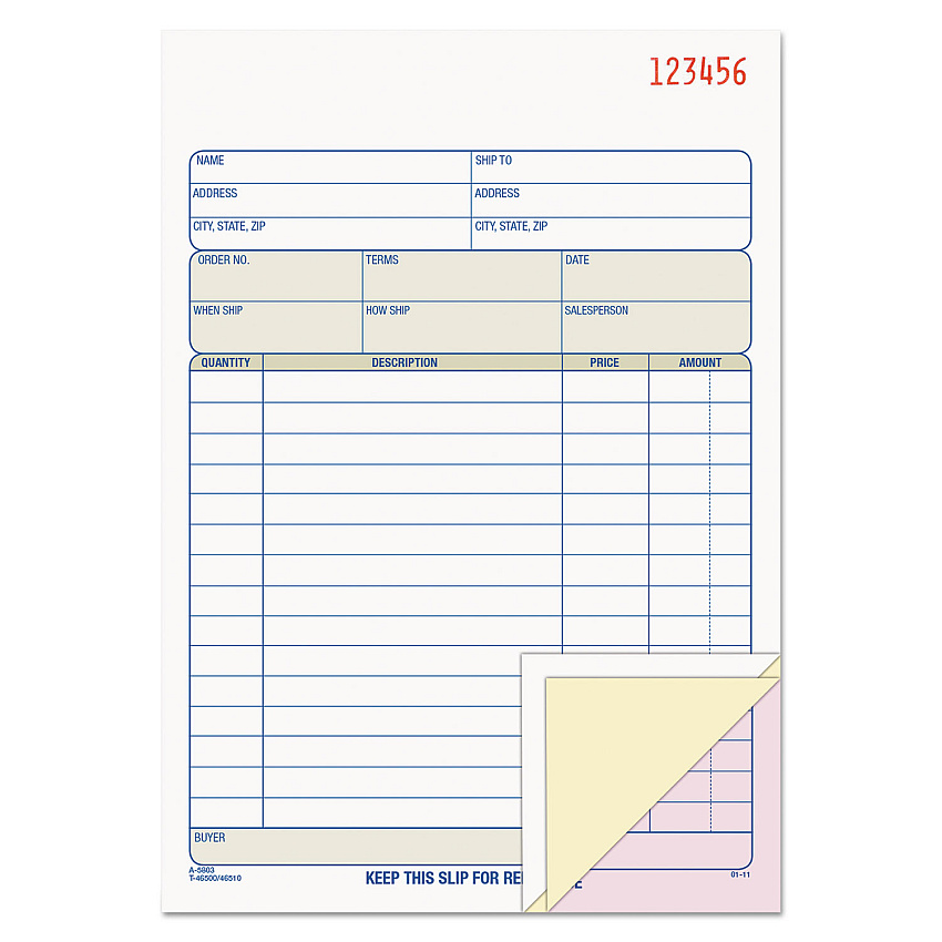 TOPS Sales Order Book, Three-Part Carbonless, 7.94 x 5.56, 50 Forms Total (46510)