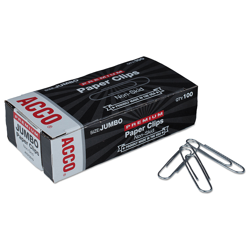 Acco&reg; Non-Skid Premium Paper Clips, Jumbo, Silver, 1,000 Paper Clips (72510)
