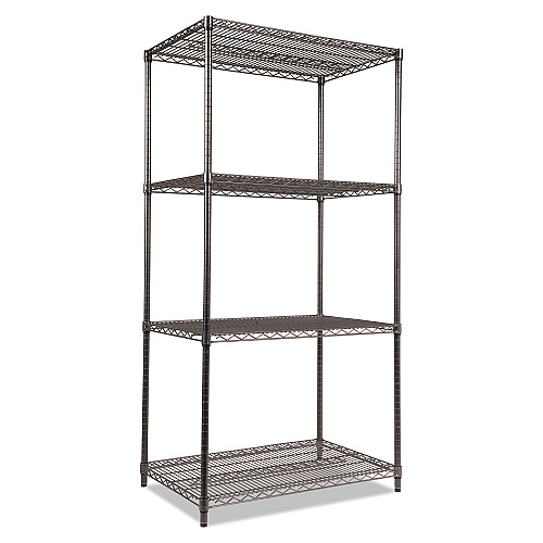 Alera Wire Shelving Starter Kit, Four-Shelf, 36w x 24d x 72h, Black Anthracite (ALESW503624BA)