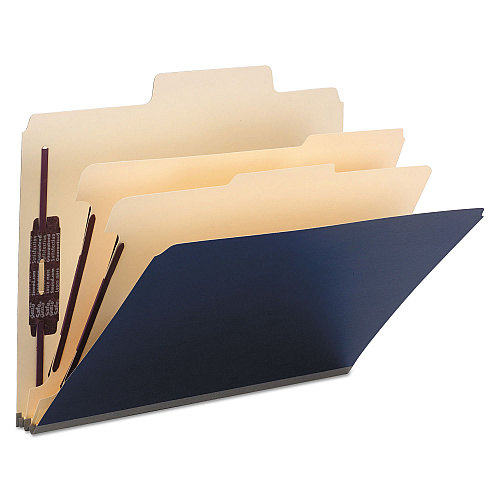 Smead SuperTab Classification Folders, Six SafeSHIELD Fasteners, 2" Expansion, 2 Dividers, Letter Size, Dark Blue, 10/Box (14010)