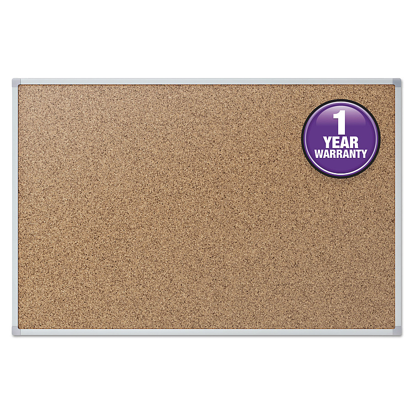 Mead Cork Bulletin Board, 36 x 24, Tan Surface, Silver Aluminum Frame (85361)