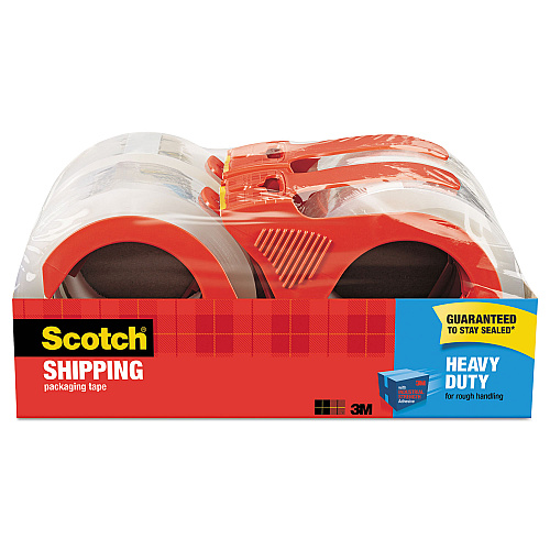 Scotch 3850 Heavy-Duty Packaging Tape with Dispenser, 3" Core, 1.88" x 54.6 yds, Clear, 4/Pack (38504RD)