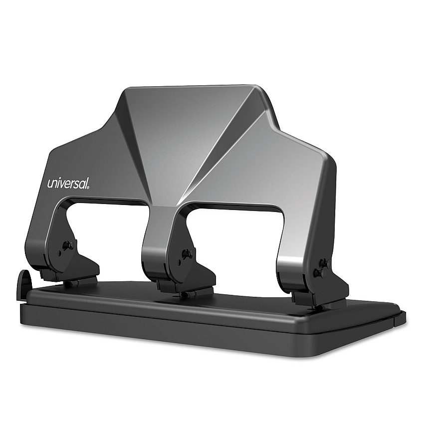 Universal 30-Sheet Three-Hole Power Assist Punch, 7 mm Holes, Black (UNV74325)