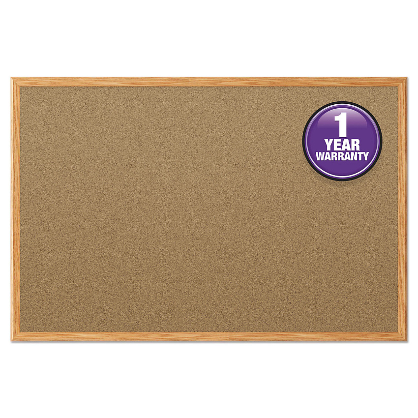 Mead Economy Cork Board with Oak Frame, 48 x 36, Tan Surface, Oak Fiberboard Frame (85367)