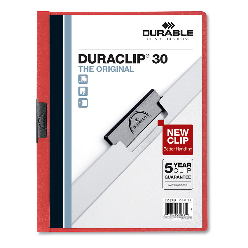 Durable DuraClip Report Cover, Clip Fastener, 8.5 x 11 , Clear/Red, 25/Box (220303)