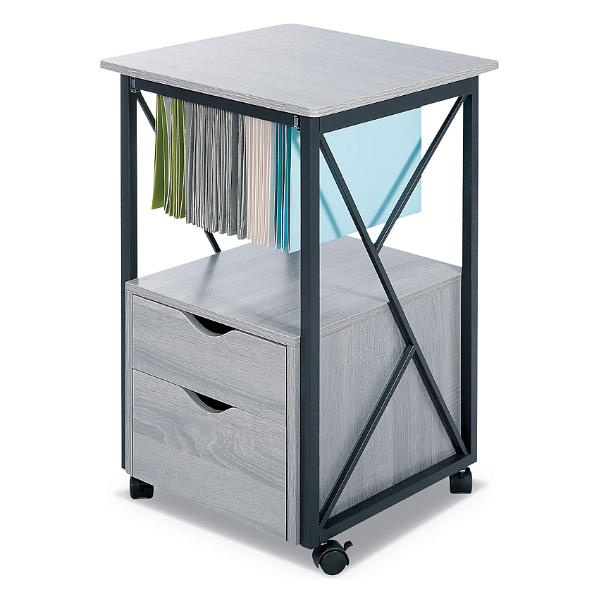 Safco Mood Storage Pedestals with Open-Format Hanging File Rack, Left or Right, 2 Drawers: Box/File, Gray, 17.75" x 17.75" x 30" (1906GR)