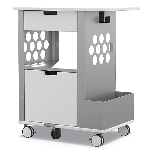 Safco Mobile Storage Cart, Metal, 2 Shelves, 2 Drawers, 1 Bin, 150 lb Capacity, 28" x 20" x 33.5", White (5202WH)