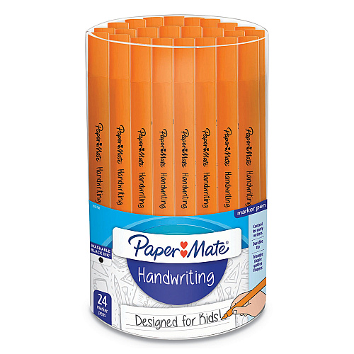 Paper Mate Handwriting Triangular Plastic Point Pen, 0.7mm, Black Ink, Orange Barrel, 24/Pack (2021788)