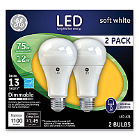 GE LED Soft White A21 Dimmable Light Bulb, 12 W, 2/Pack (65943)
