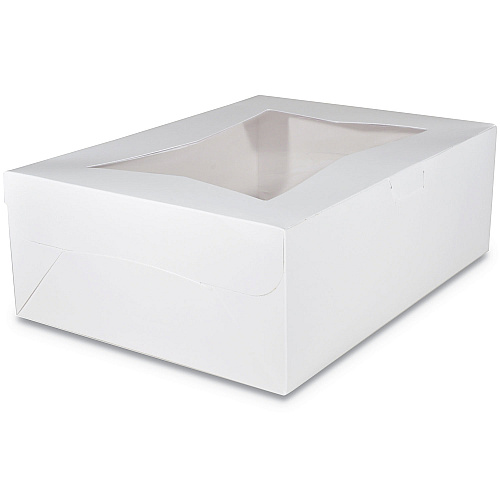 SCT White Window Bakery Boxes with Tuck-in Lid, 14 x 10 x 6.5, White, Paper, 100/Carton (23103)