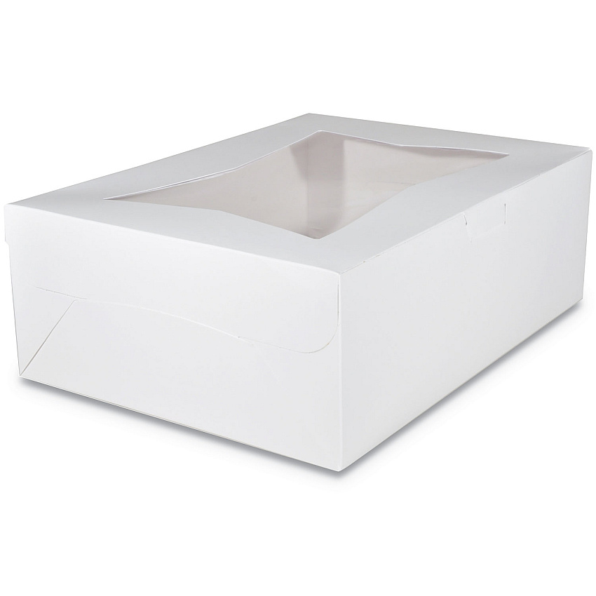 SCT White Window Bakery Boxes with Tuck-in Lid, 14 x 10 x 6.5, White, Paper, 100/Carton (23103)