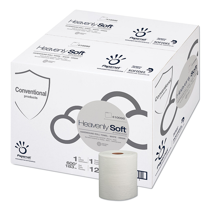 Papernet Heavenly Soft Hardwound Paper Towel, Standard, 1-Ply, 7.8" x 600 ft, White, 12 Rolls/Carton (410098)