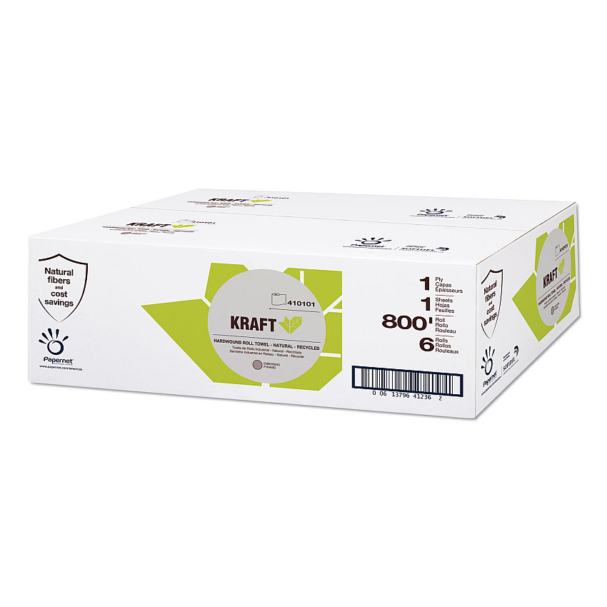 Papernet&reg; Heavenly Soft Paper Towel, 1-Ply, Brown, 800-ft. Roll, 6 Rolls (410101)