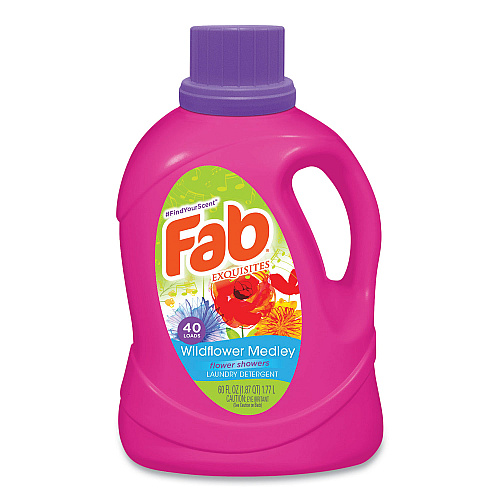 Fab Laundry Detergent Liquid, Wildflower Medley (Flower Showers), 40 Loads, 60 oz Bottle, 6/Carton (FABBB35)