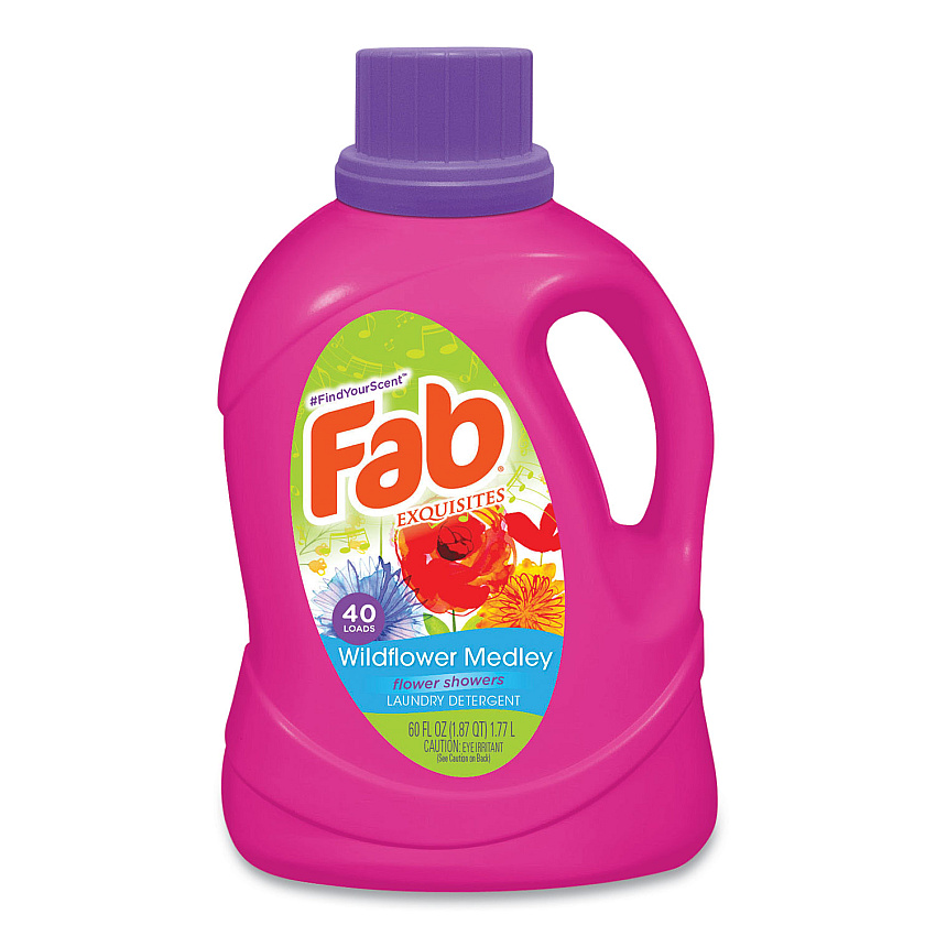 Fab Laundry Detergent Liquid, Wildflower Medley (Flower Showers), 40 Loads, 60 oz Bottle, 6/Carton (FABBB35)
