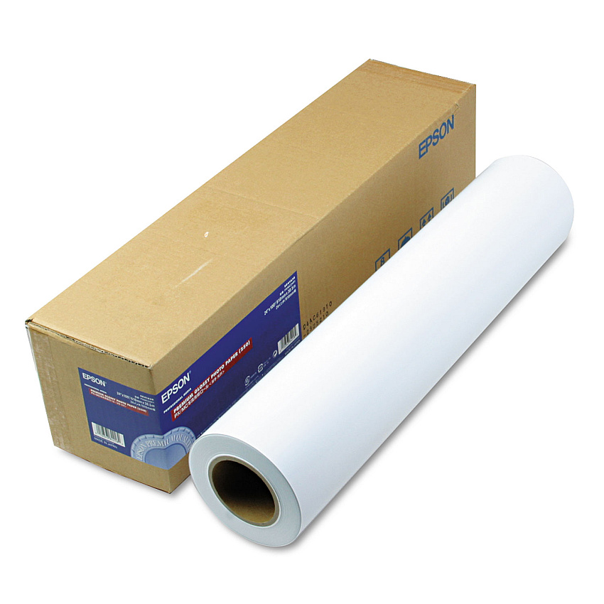 Epson Premium Glossy Photo Paper Roll, 3" Core, 10 mil, 24" x 100 ft, Glossy White (S041638)