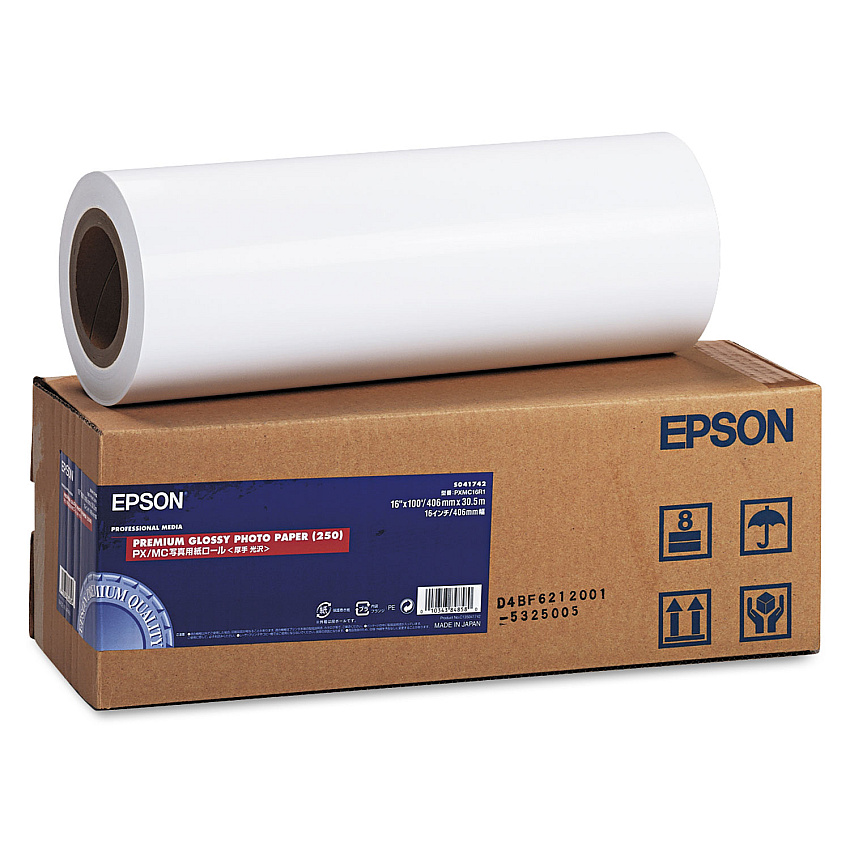 Epson Premium Glossy Photo Paper Roll, 3" Core, 10 mil, 16" x 100 ft, Glossy White (S041742)