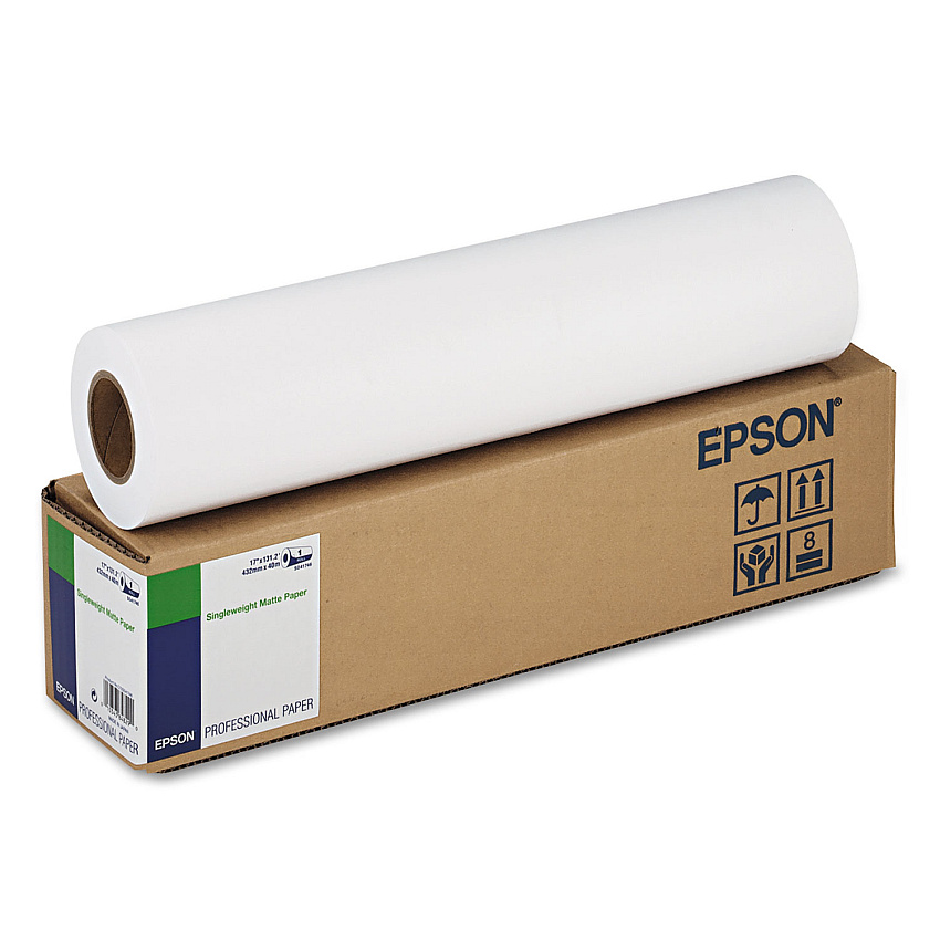 Epson Singleweight Matte Paper, 2" Core, 5 mil, 17" x 131 ft, Matte White (S041746)