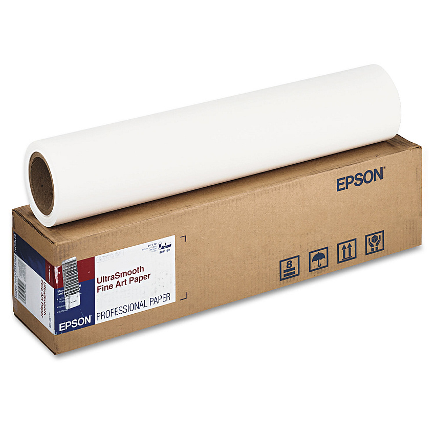 Epson UltraSmooth Fine Art Paper Rolls, 15 mil, 24" x 50 ft, White (S041782)