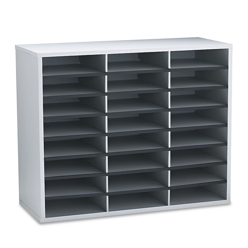 Fellowes Literature Organizer, 24 Letter Compartments, 29 x 11.88 x 23.44, Dove Gray (25041)