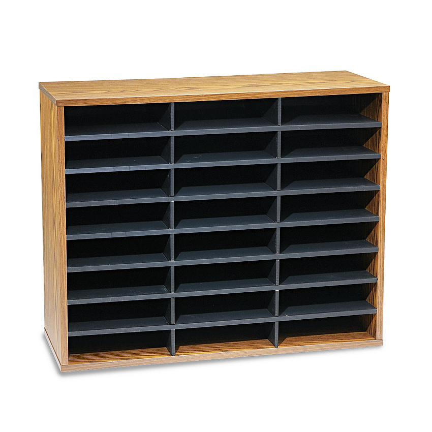 Fellowes Literature Organizer, 24 Letter Compartments, 29 x 11.88 x 23.44, Medium Oak (25043)