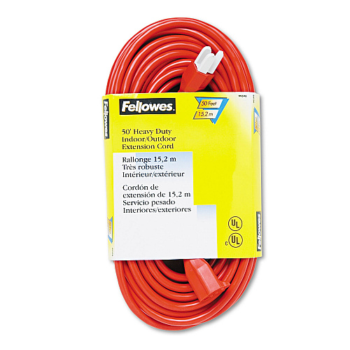 Fellowes Indoor/Outdoor Heavy-Duty 3-Prong Plug Extension Cord, 50 ft, 13 A, Orange (99598)