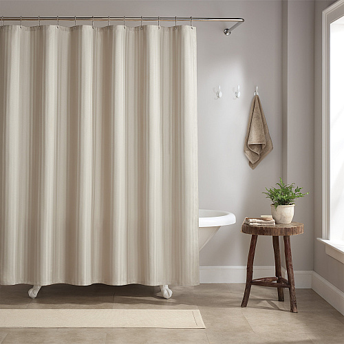 Host & Home Poly Shower Curtain Set 72x72 Damask Almond Milk - Case Of 12 (SCSETD-7272-BG)