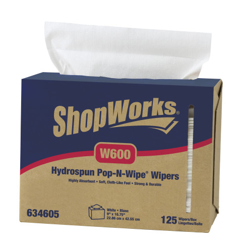 Shopworks W600 Wipers, Hydrospun, White, 8.25"x16.75", Interfolded - Case Of 1250 (634605)