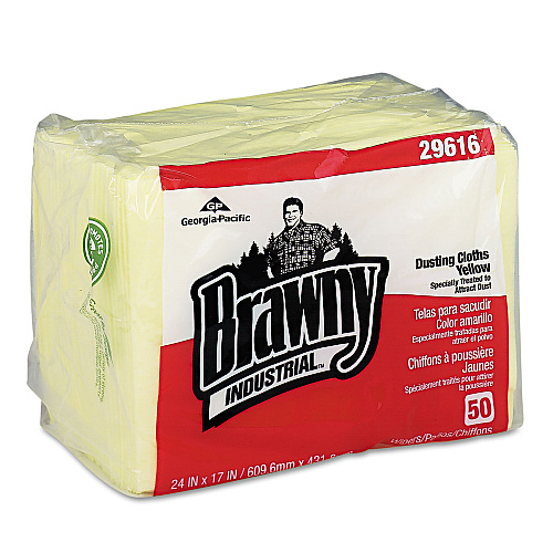 Brawny Dusting Cloths Quarterfold, 17 x 24, Unscented, Yellow, 50/Pack, 4 Packs/Carton (29616)