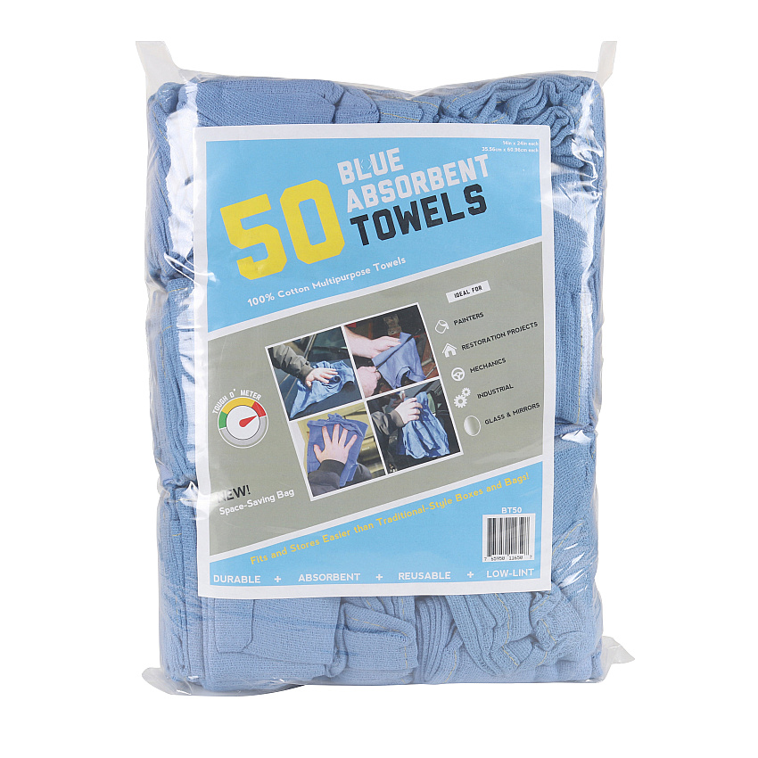 Huck Cleaning Towels, 14x24 Blue - Bag Of 50 (BT50)