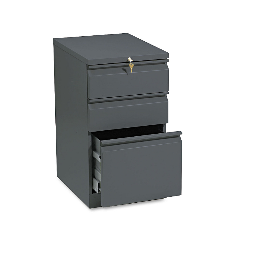 HON Brigade Mobile Pedestal with Pencil Tray Insert, Left/Right, 3-Drawers: Box/Box/File, Letter, Charcoal, 15" x 19.88" x 28" (33720RS)