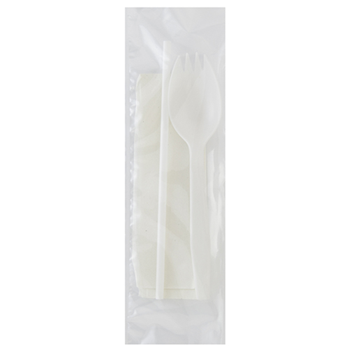 Medium Pp Spork Straw Napkin 8x10 White (1000 Per Case), Case Of 1000 (CKPPMW104)