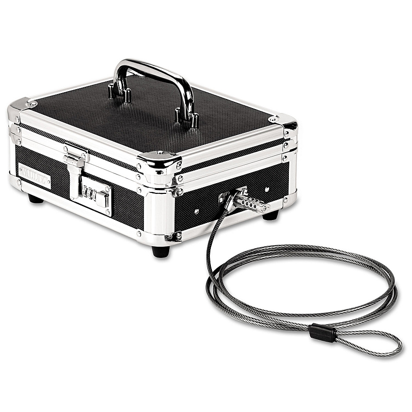 Vaultz Locking Cast Box with Tumbler Lock, 10 x 8.75 x 5, Plastic; Steel, Black and Chrome (VZ01002)