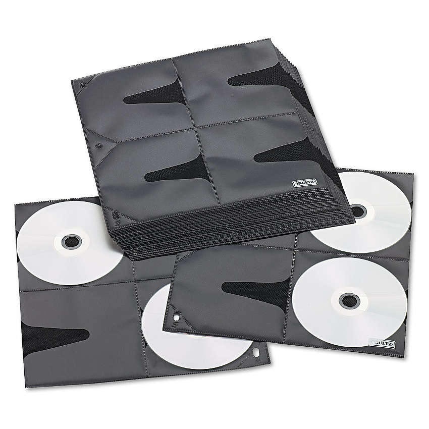 Vaultz Two-Sided CD Refill Pages for Three-Ring Binder, 8 Disc Capacity, Clear/Black, 25/Pack (VZ01401)