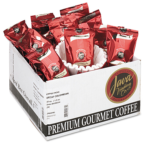 Distant Lands Coffee Coffee Portion Packs, 1.5oz Packs, Colombian Decaf, 42/Carton (302142)
