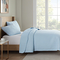 Host & Home Brushed Microfiber Quilt Set - Twin, Light Blue - 1 Set (P-MFQT-TWSET-LB)