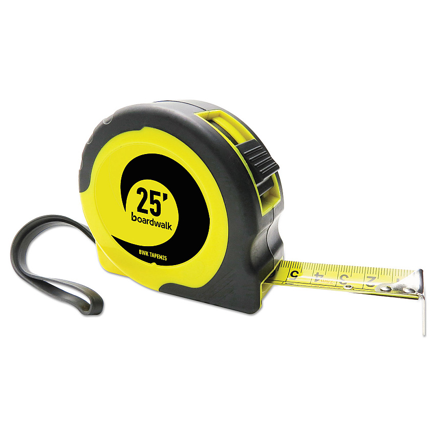 Boardwalk&reg; 25 ft Tape Measure, Plastic Case, Black/Yellow, Each (BWKTAPEM25)