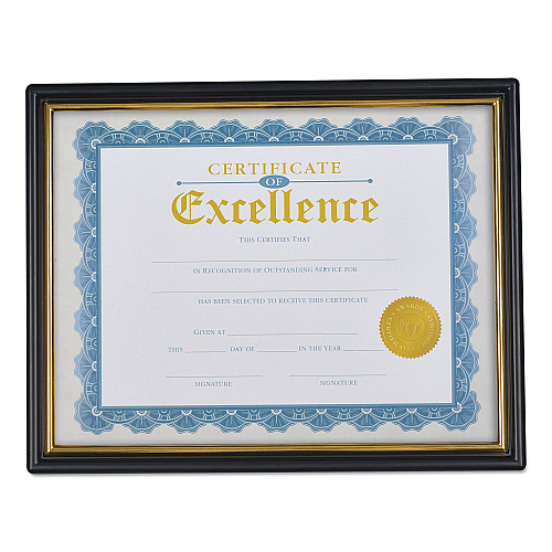 Universal Document Frames, Plastic, 8.5 x 10 Insert, Black/Gold, 3/Pack (UNV76847)