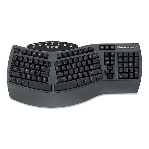 Fellowes Ergonomic Split-Design Keyboard w/Antimicrobial Protection, 105 Keys, Black (98915)