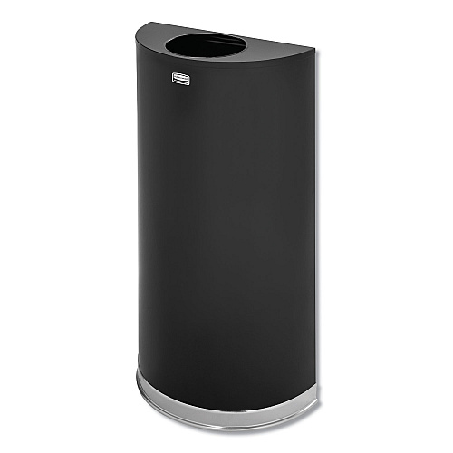 Rubbermaid Commercial European and Metallic Series Open Top Half-Round Receptacle, 12 gal, Steel, Black/Chrome (SO1220B)