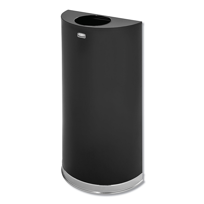 Rubbermaid Commercial European and Metallic Series Open Top Half-Round Receptacle, 12 gal, Steel, Black/Chrome (SO1220B)