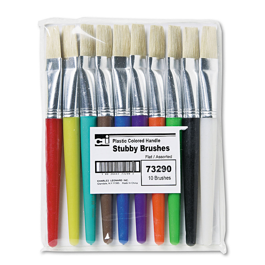 Charles Leonard Stubby Brush Set, Natural Bristle, Flat Profile, 10/Set (73290)