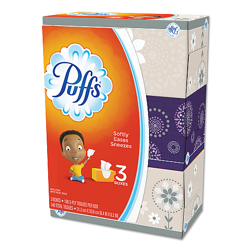 Puffs White Facial Tissue, 2-Ply, White, 180 Sheets/Box, 3 Boxes/Pack (87615PK)