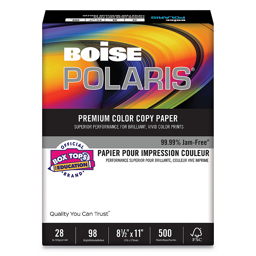 Boise POLARIS Premium Color Copy Paper, 98 Bright, 28lb, 8.5 x 11, White, 500/Ream (BCP2811)