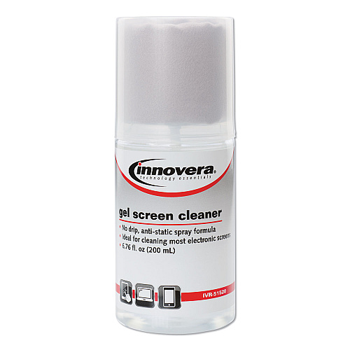 Innovera Anti-Static Gel Screen Cleaner, with Gray Microfiber Cloth, 4 oz Spray Bottle (IVR51520)