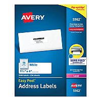 Avery Easy Peel White Address Labels w/ Sure Feed Technology, Laser Printers, 1.33 x 4, White, 14/Sheet, 250 Sheets/Box (5962)