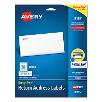 Avery Easy Peel White Address Labels w/ Sure Feed Technology, Inkjet Printers, 0.66 x 1.75, White, 60/Sheet, 25 Sheets/Pack (8195)